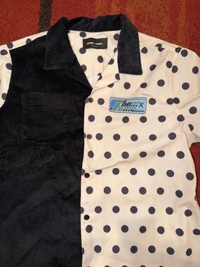 Homme + Femme Black & White Polka Dot Contrast Button-Down Shirt
